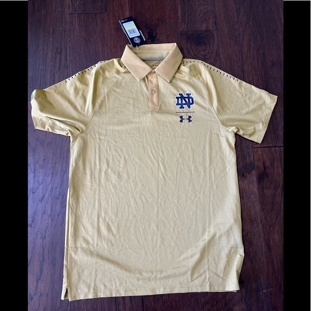 New W/Tags Under Armour Gold Notre Dame Polo